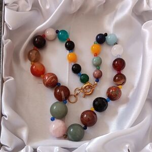 Multi Gemstones 700.00 ctw Necklace in 18K YG Plated 20 Inhces